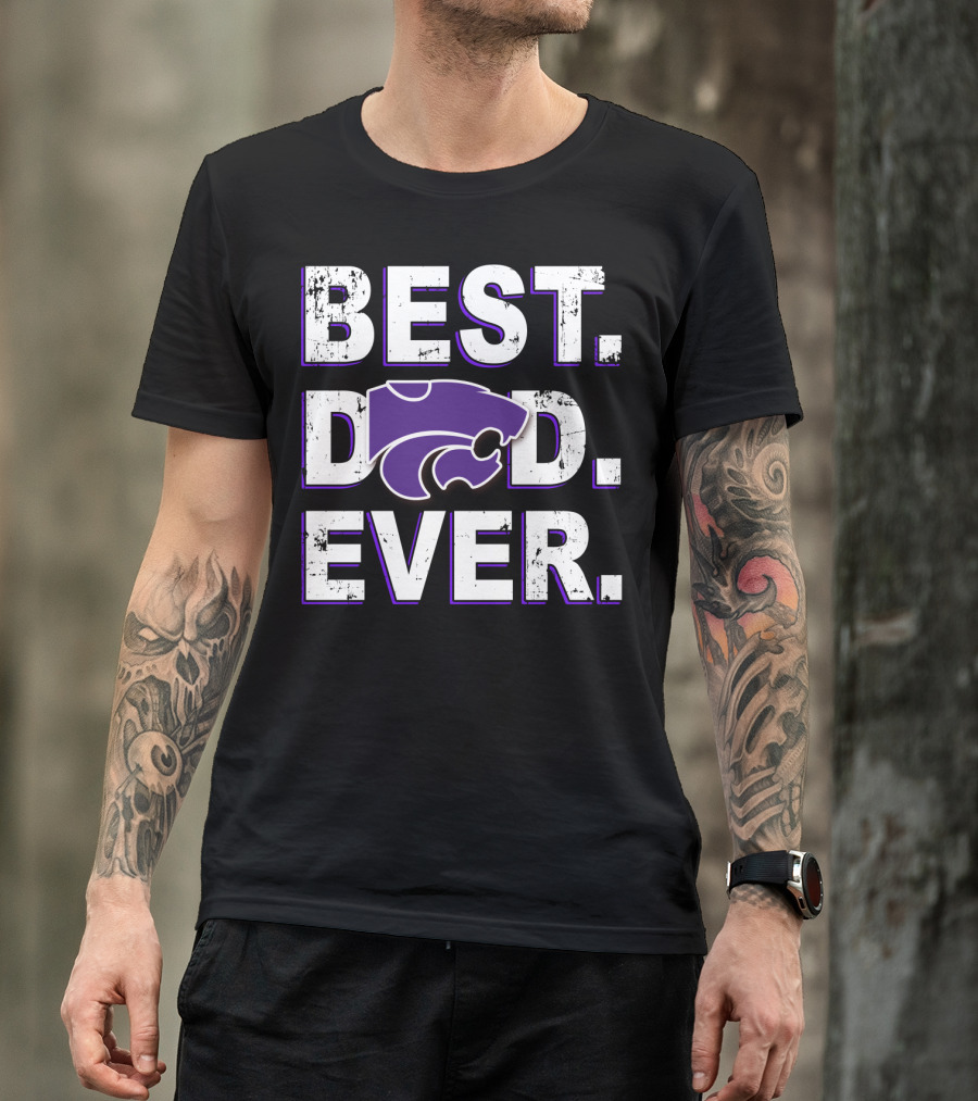 Best Dad Ever Kansas State Wildcats Logo Purple Letters T-Shirt