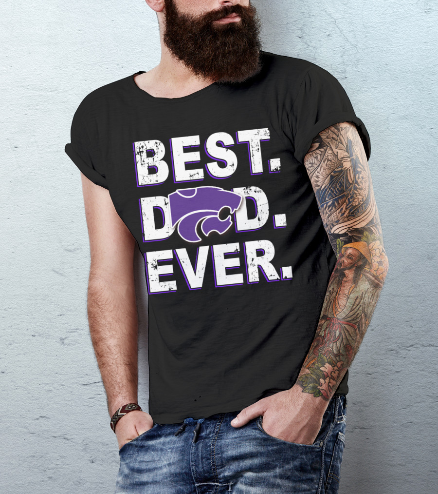 Best Dad Ever Kansas State Wildcats Logo Purple Letters T-Shirt
