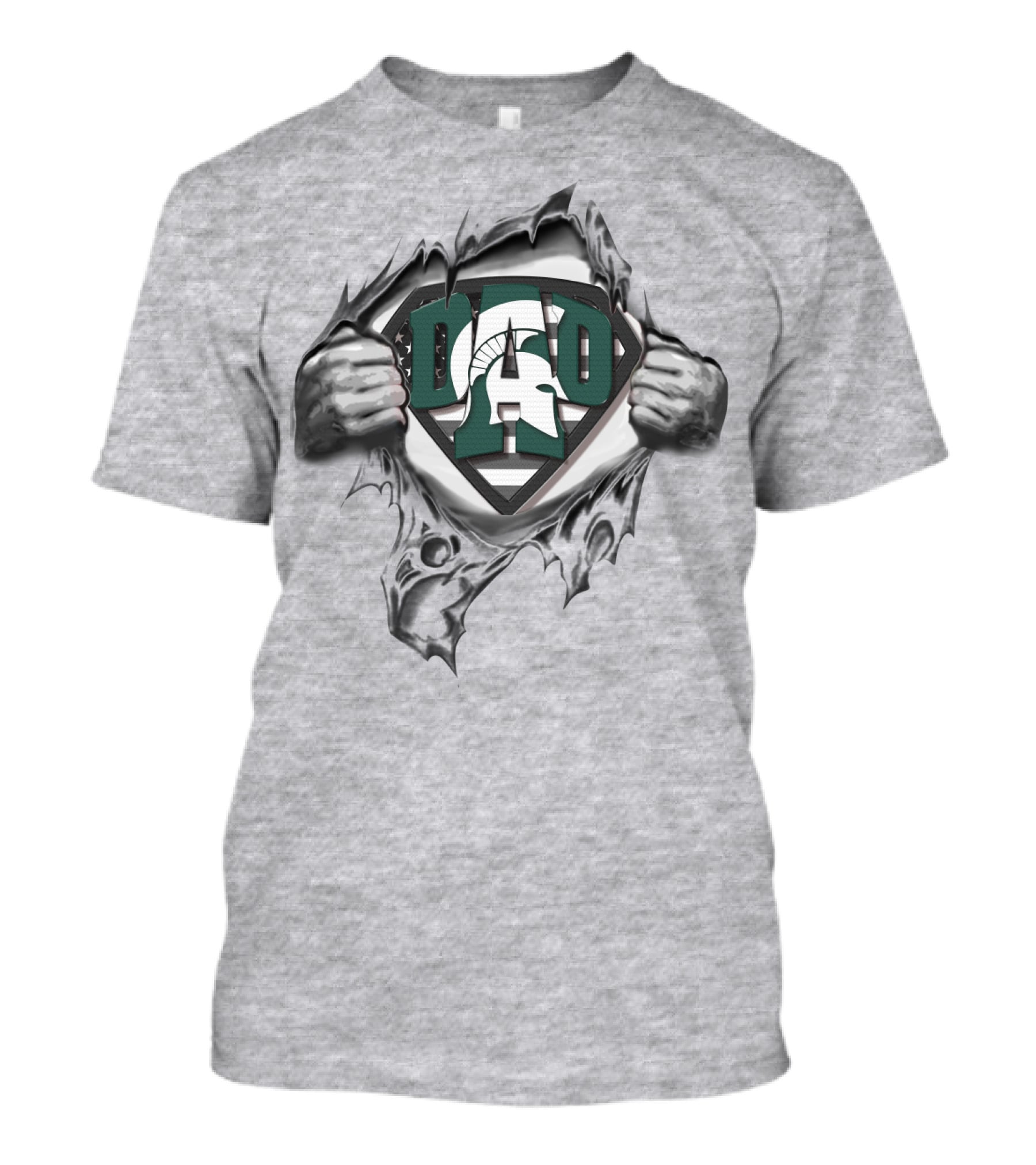 Superdad Michigan State Spartans Logo Dad Superhero With Spartan Helmet T-Shirt