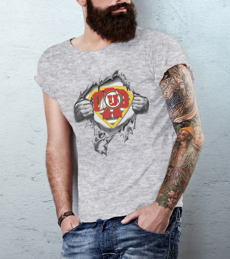 Superdad Utah Utes Logo Torn Chest T-Shirt