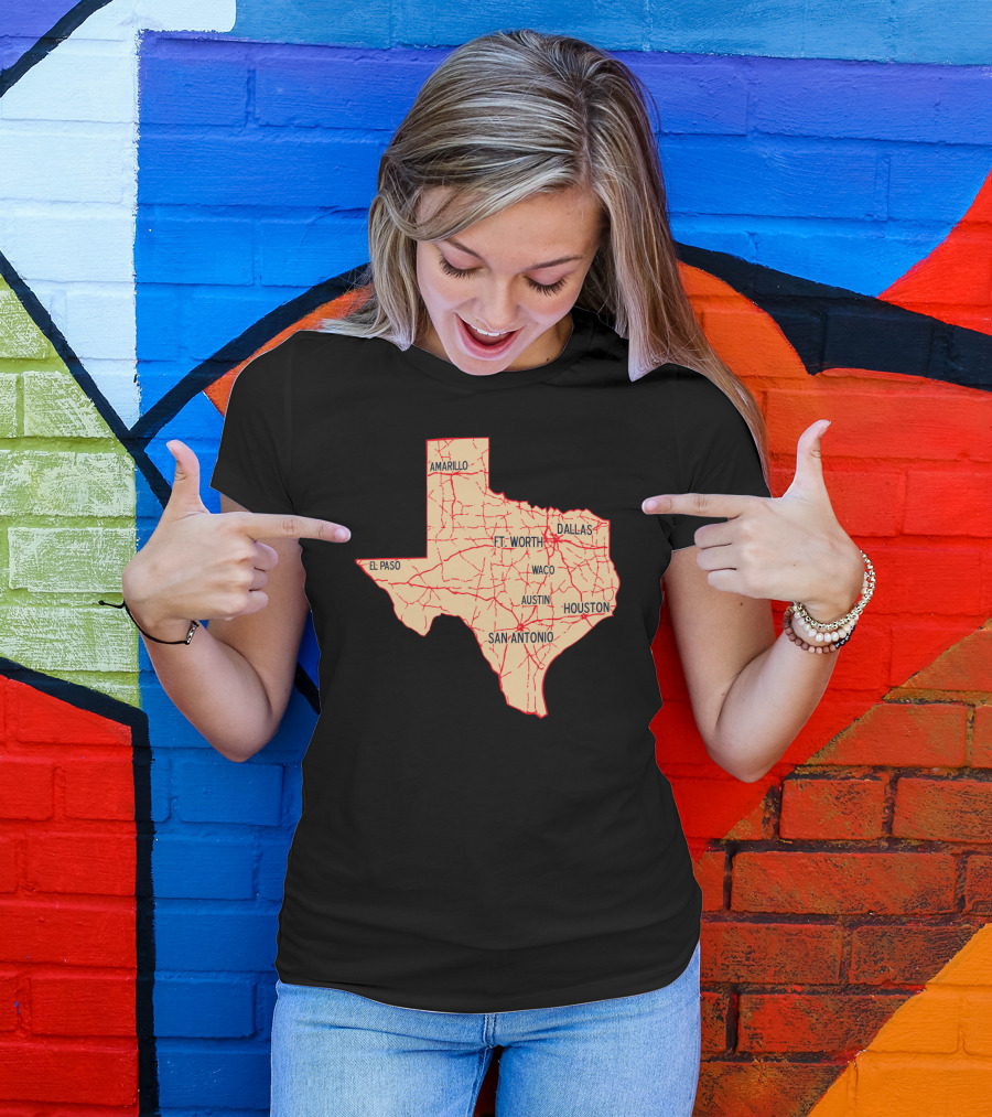 Texas Map Amarillo El Paso Dallas Houston Austin San Antonio Ft. Worth Waco T-Shirt