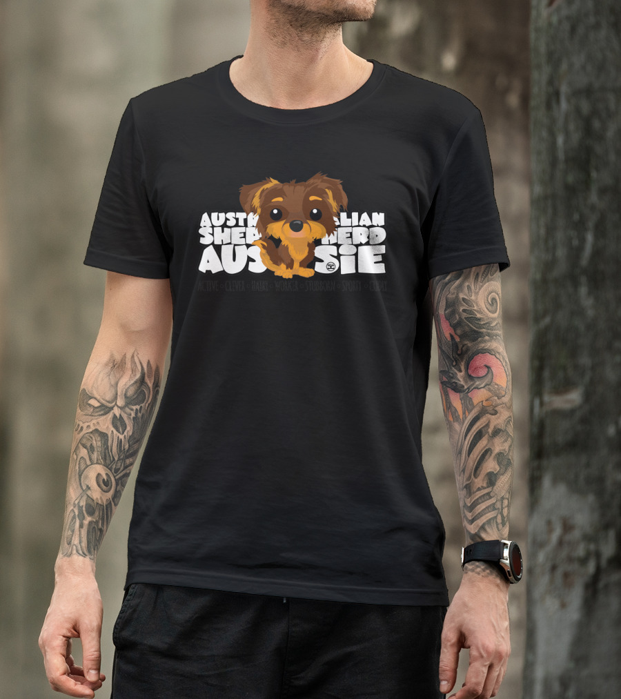 Australian Shepherd Aussie BigHeads Active Clever Hairy Worker Stubborn Sporty Cuddly Brown Tan T-Shirt