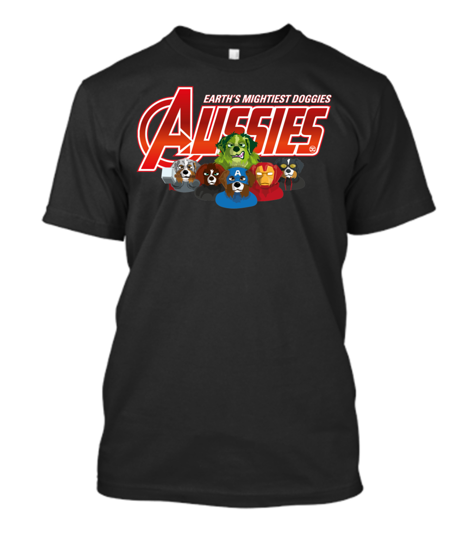 Aussies Earth's Mightiest Doggies Marvel Avengers Parody Featuring Iconic Superhero Dogs T-Shirt