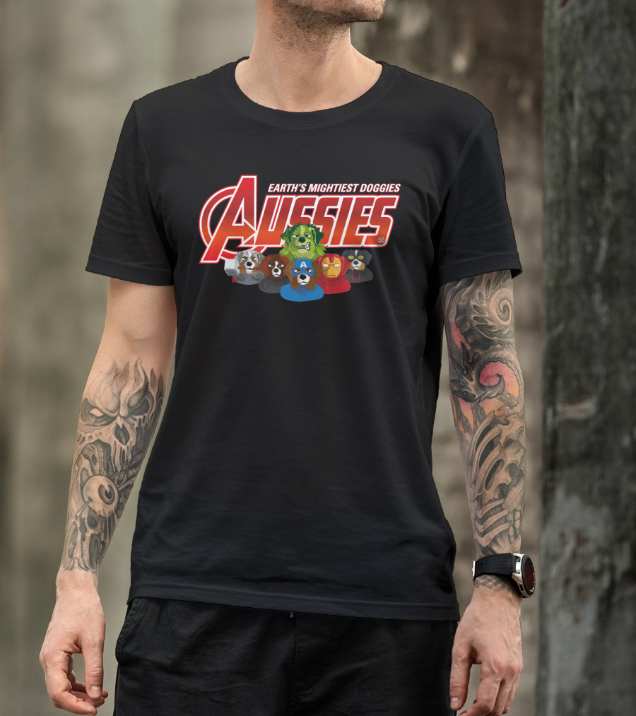Aussies Earth's Mightiest Doggies Marvel Avengers Parody Featuring Iconic Superhero Dogs T-Shirt