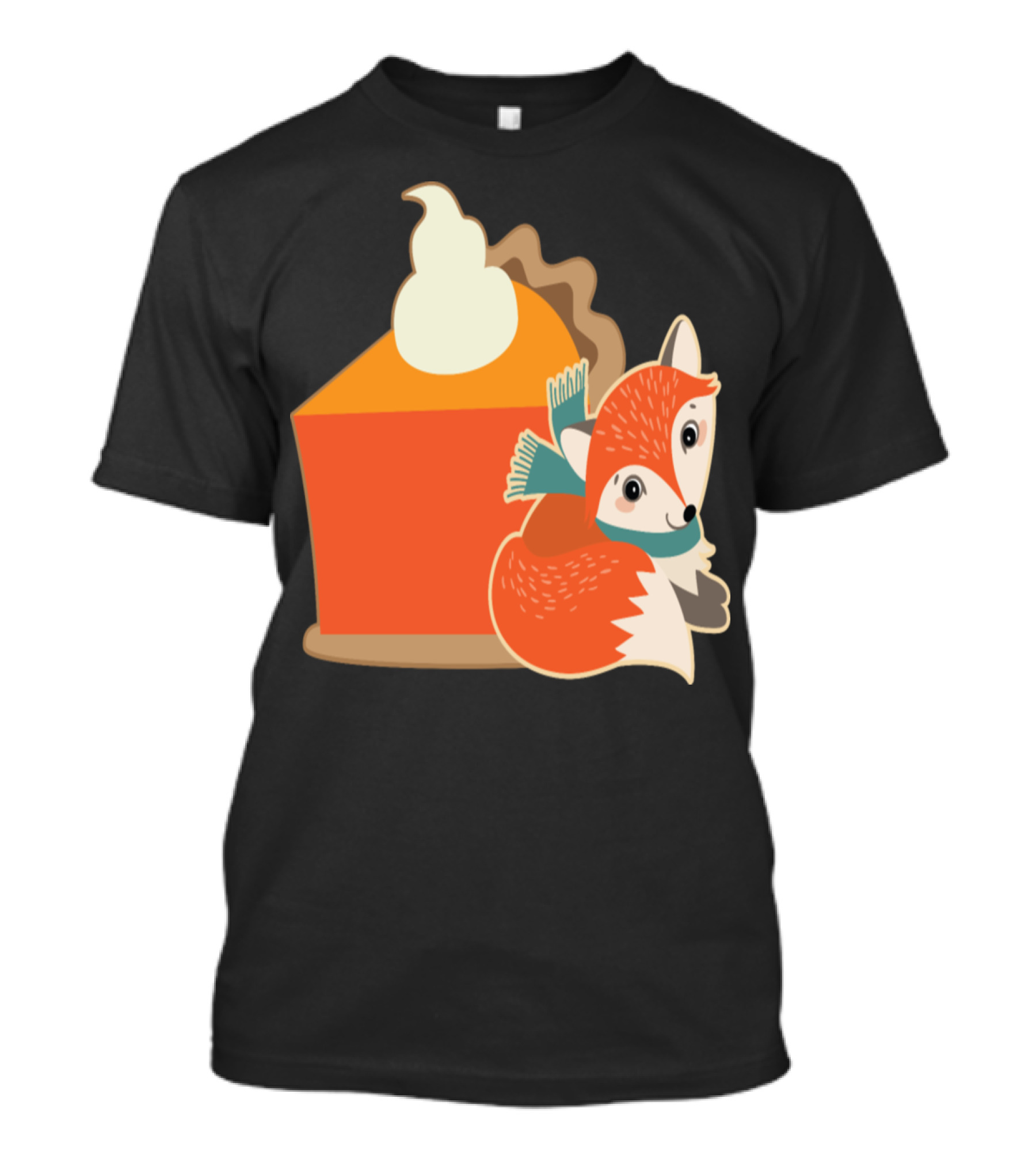Thanksgiving Pumpkin Pie With Whipped Cream Fox And Scarf T-Shirt