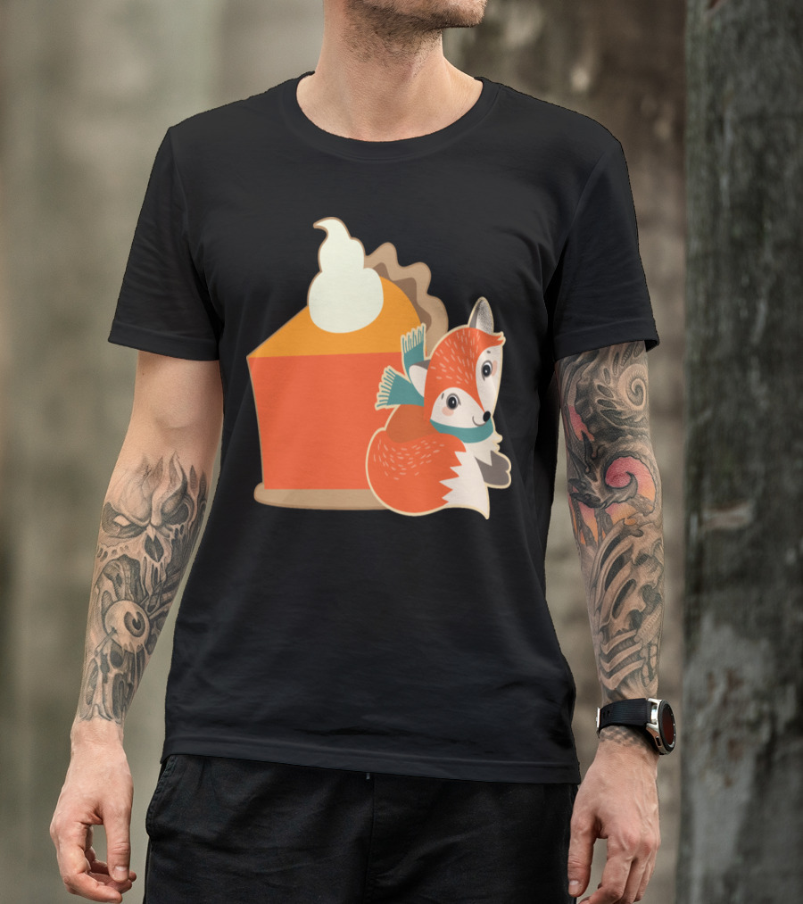Thanksgiving Pumpkin Pie With Whipped Cream Fox And Scarf T-Shirt