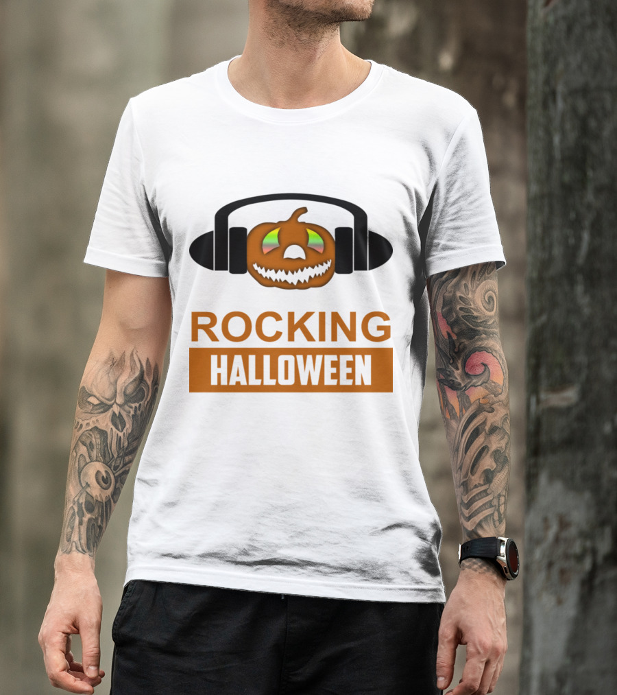 Rocking Halloween Pumpkin With Headphones And Music Vibes T-Shirt