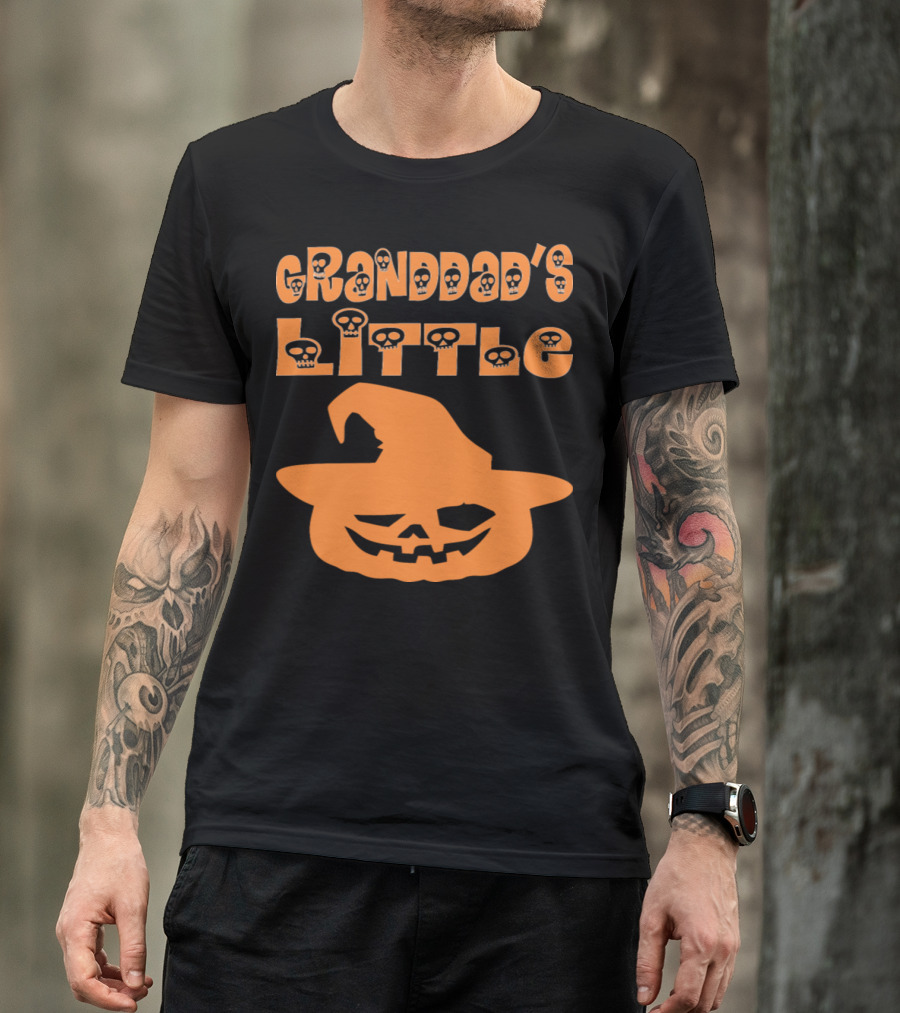 Granddad's Little Pumpkin Halloween Skull Letters And Jack-o'-Lantern Hat T-Shirt
