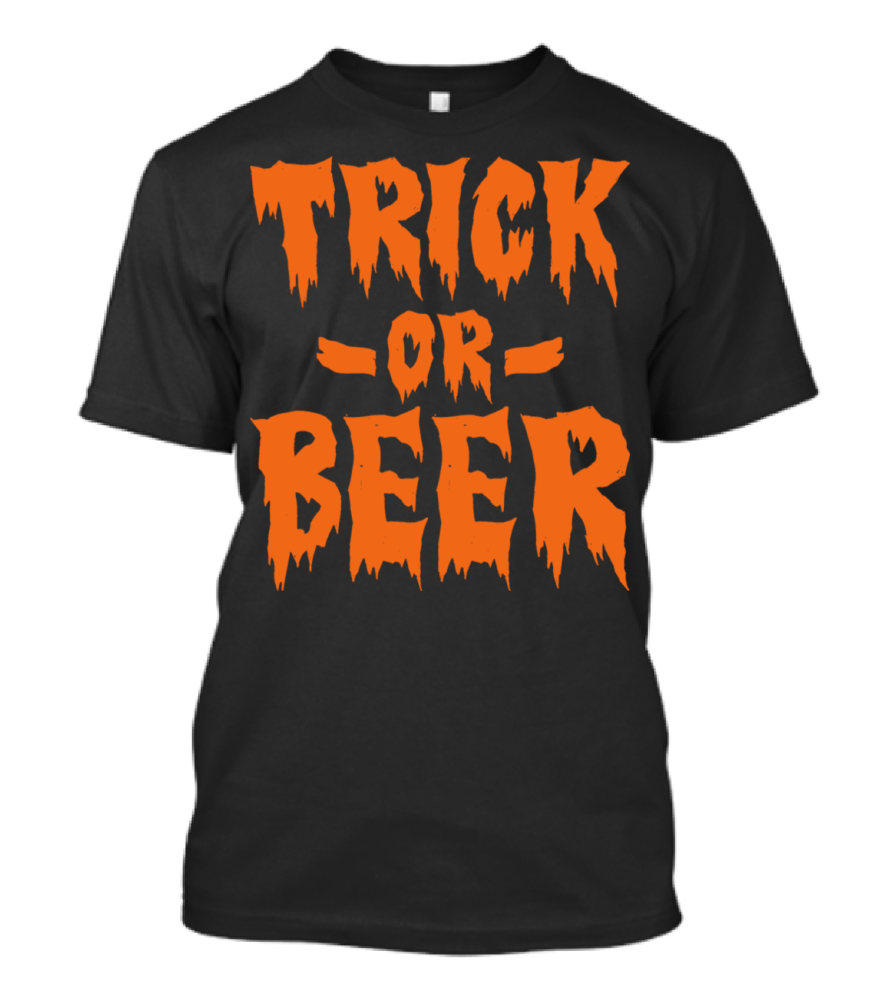 Trick Or Beer Halloween Pumpkin Ghost Spooky Orange Text T-Shirt