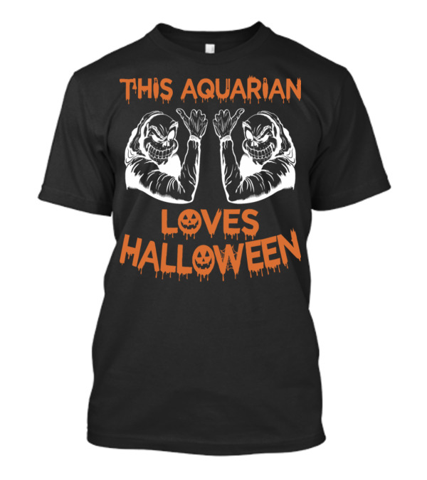 This Aquarian Loves Halloween With Grinning Ghosts And Pumpkin Faces T-Shirt
