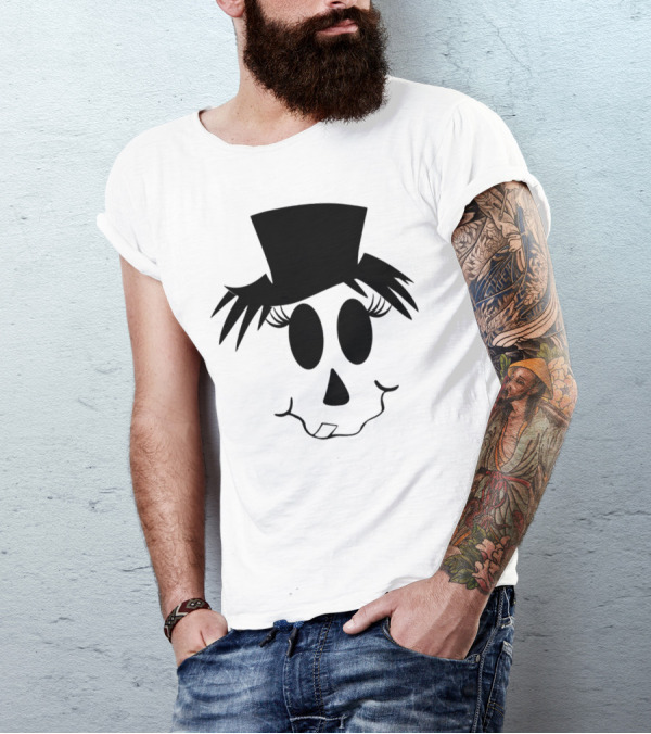 Halloween Scary Pumpkin Face With Top Hat And Crooked Smile T-Shirt