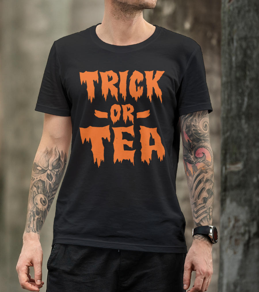Trick Or Tea Halloween Pumpkin Ghost Festive Phrase T-Shirt