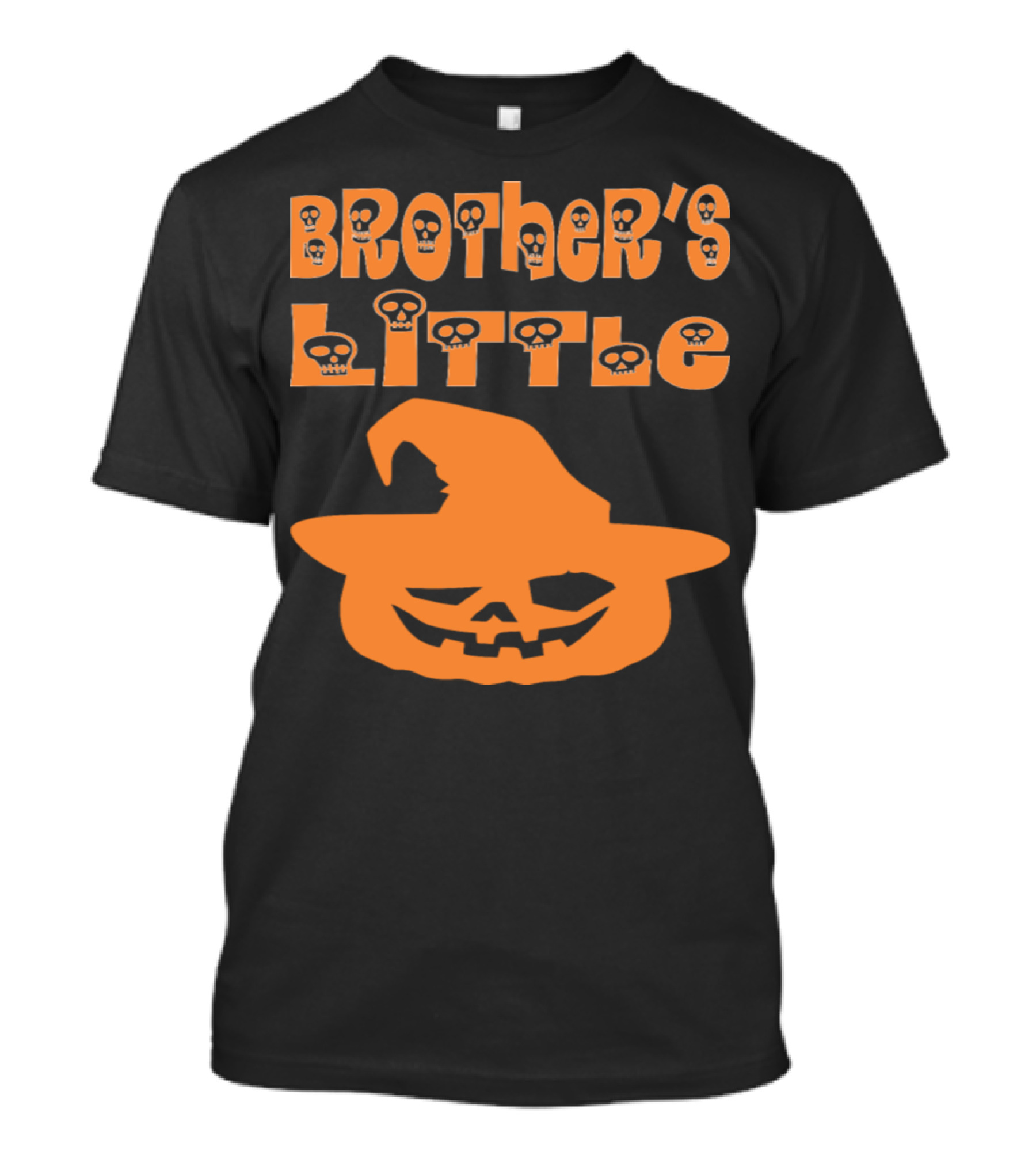 Brother's Little Halloween Pumpkin With Witch Hat And Skull Accents T-Shirt