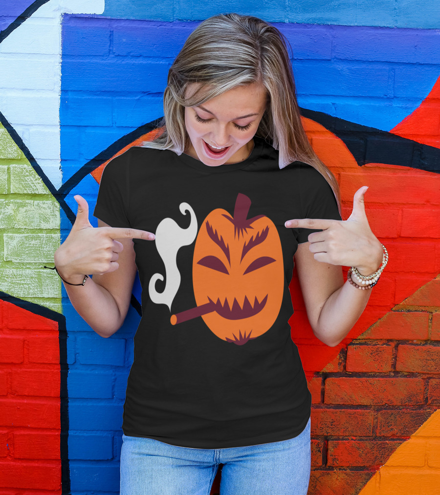 Halloween Pumpkin Smoking A Cigarette Strange T-Shirt
