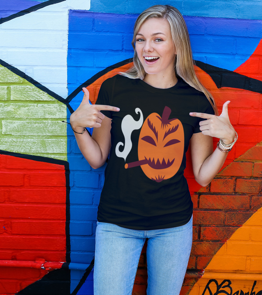 Halloween Pumpkin Smoking A Cigarette Strange T-Shirt