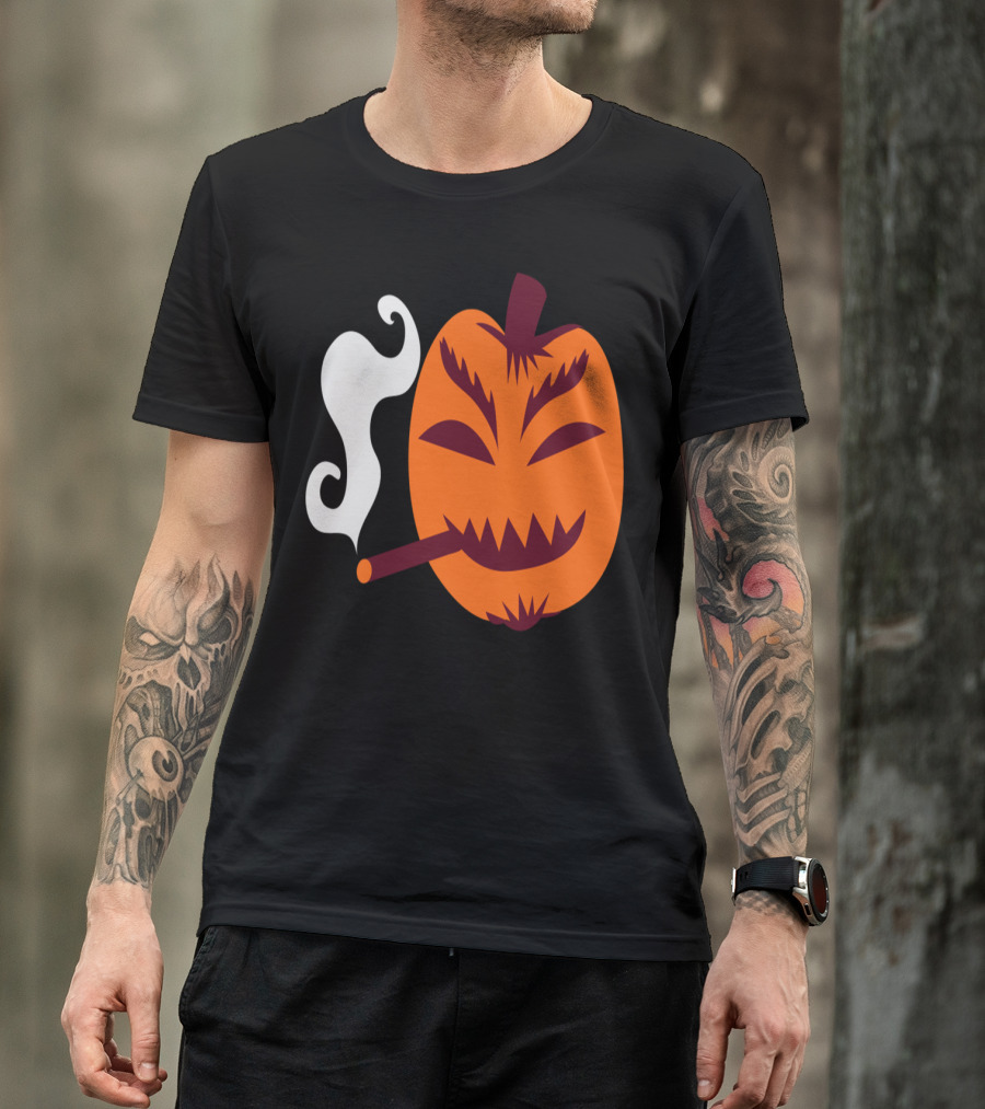 Halloween Pumpkin Smoking A Cigarette Strange T-Shirt