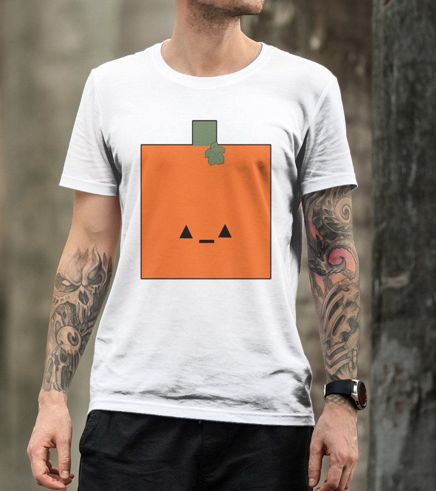 Kawaii Pumpkin Square Face With Leaf T-Shirt