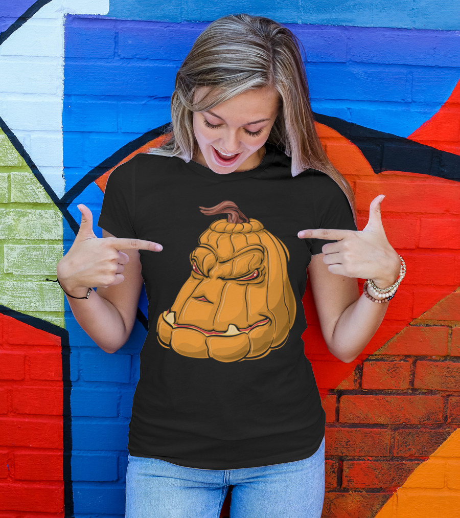 Angry Pumpkin Scowl With Fierce Eyes And Grinning Teeth T-Shirt