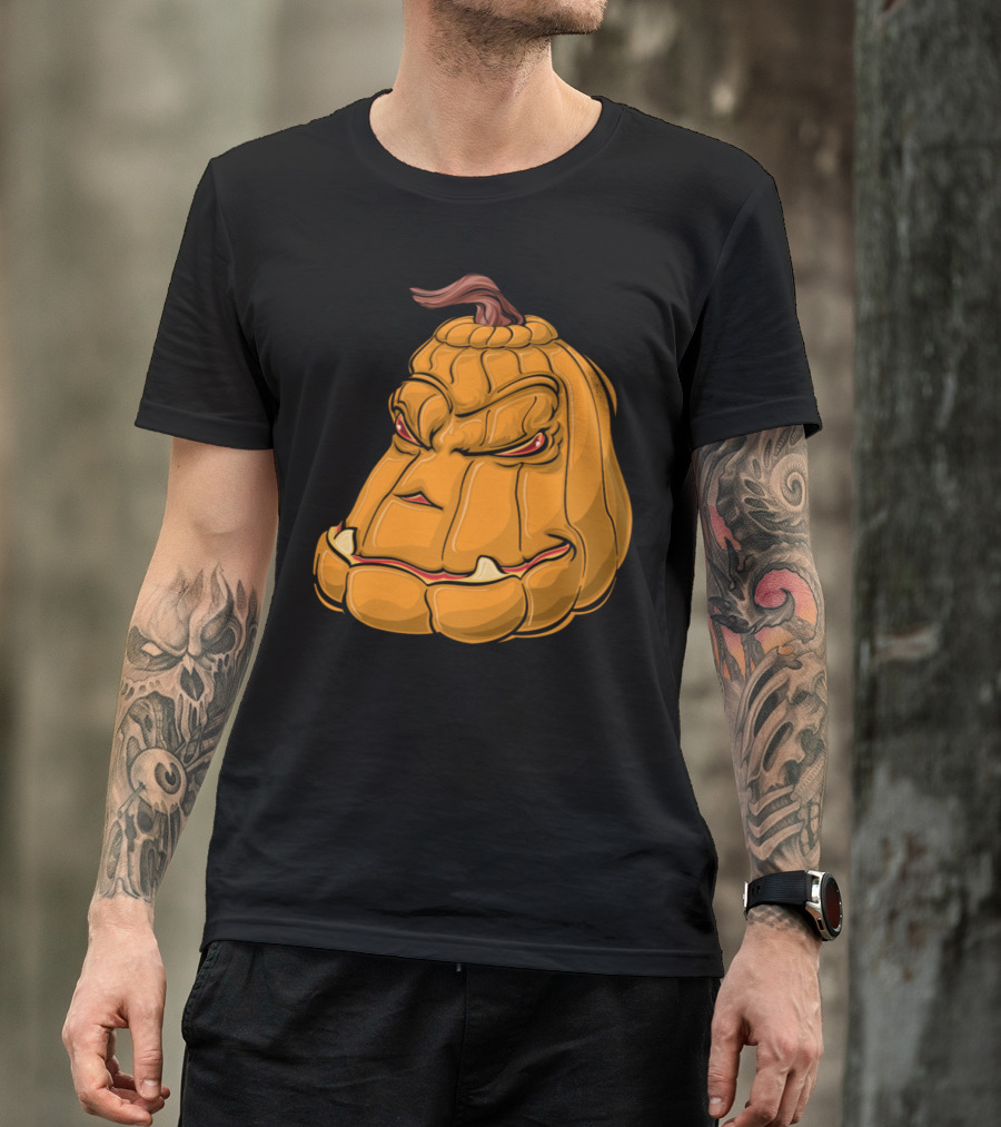 Angry Pumpkin Scowl With Fierce Eyes And Grinning Teeth T-Shirt