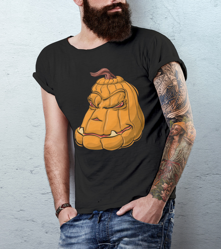 Angry Pumpkin Scowl With Fierce Eyes And Grinning Teeth T-Shirt