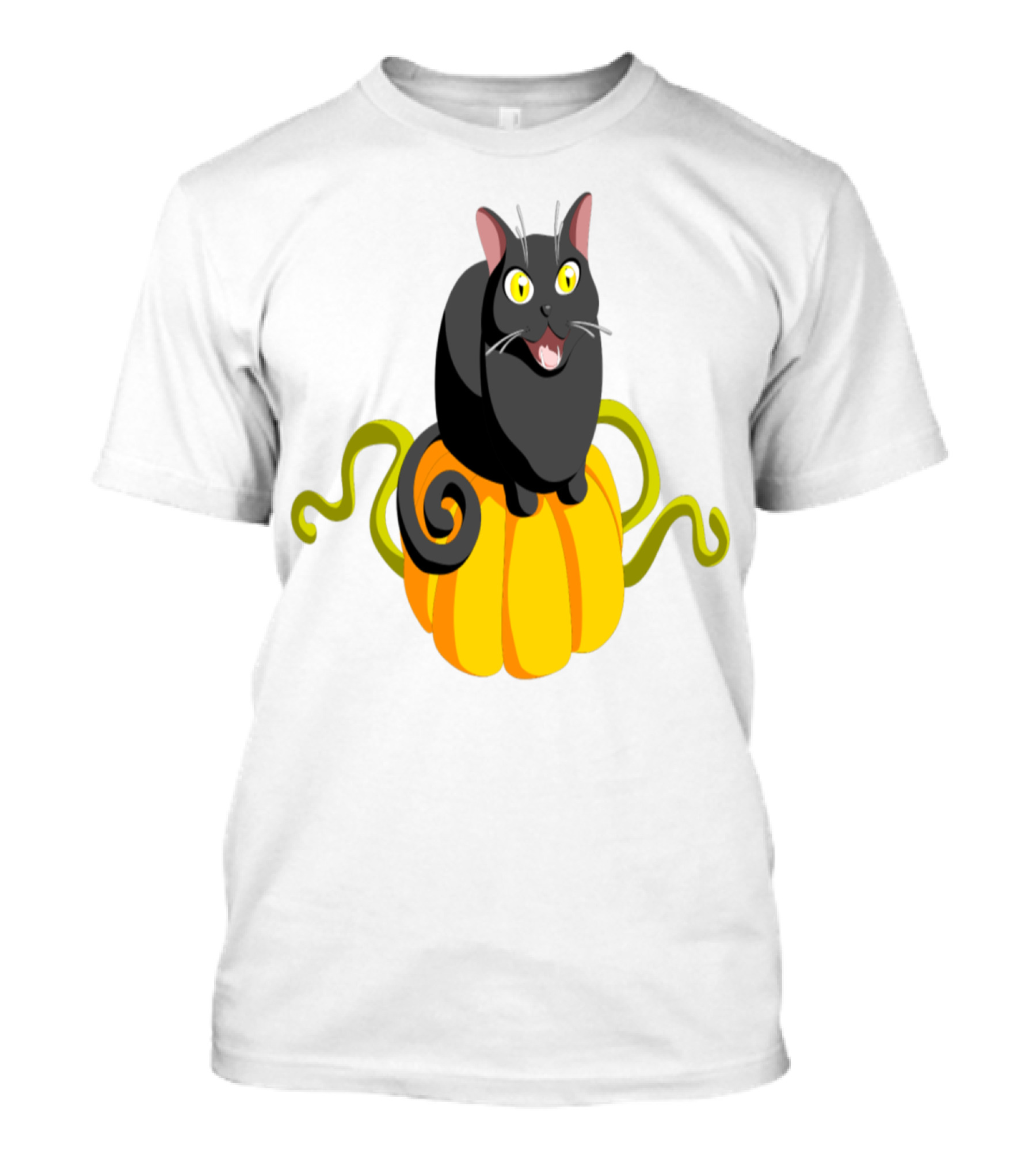 Playful Black Cat On Golden Pumpkin With Green Vines T-Shirt