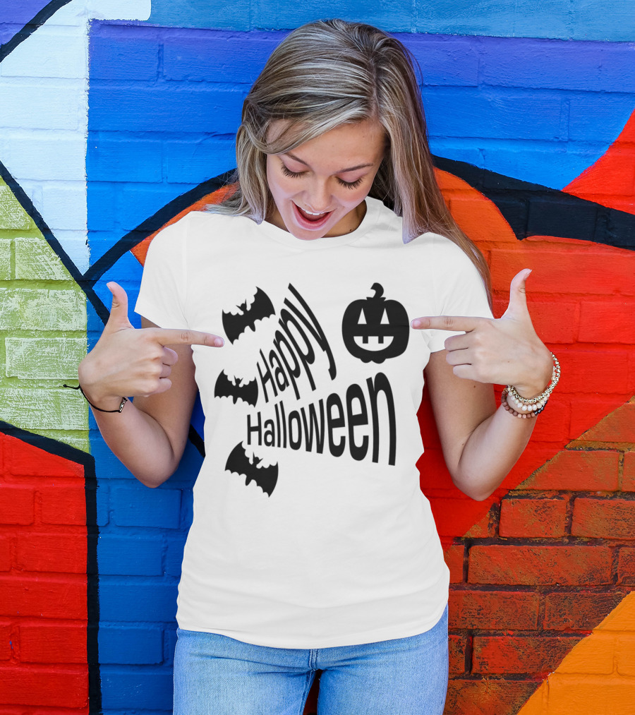 Happy Halloween Bats And Pumpkin T-Shirt
