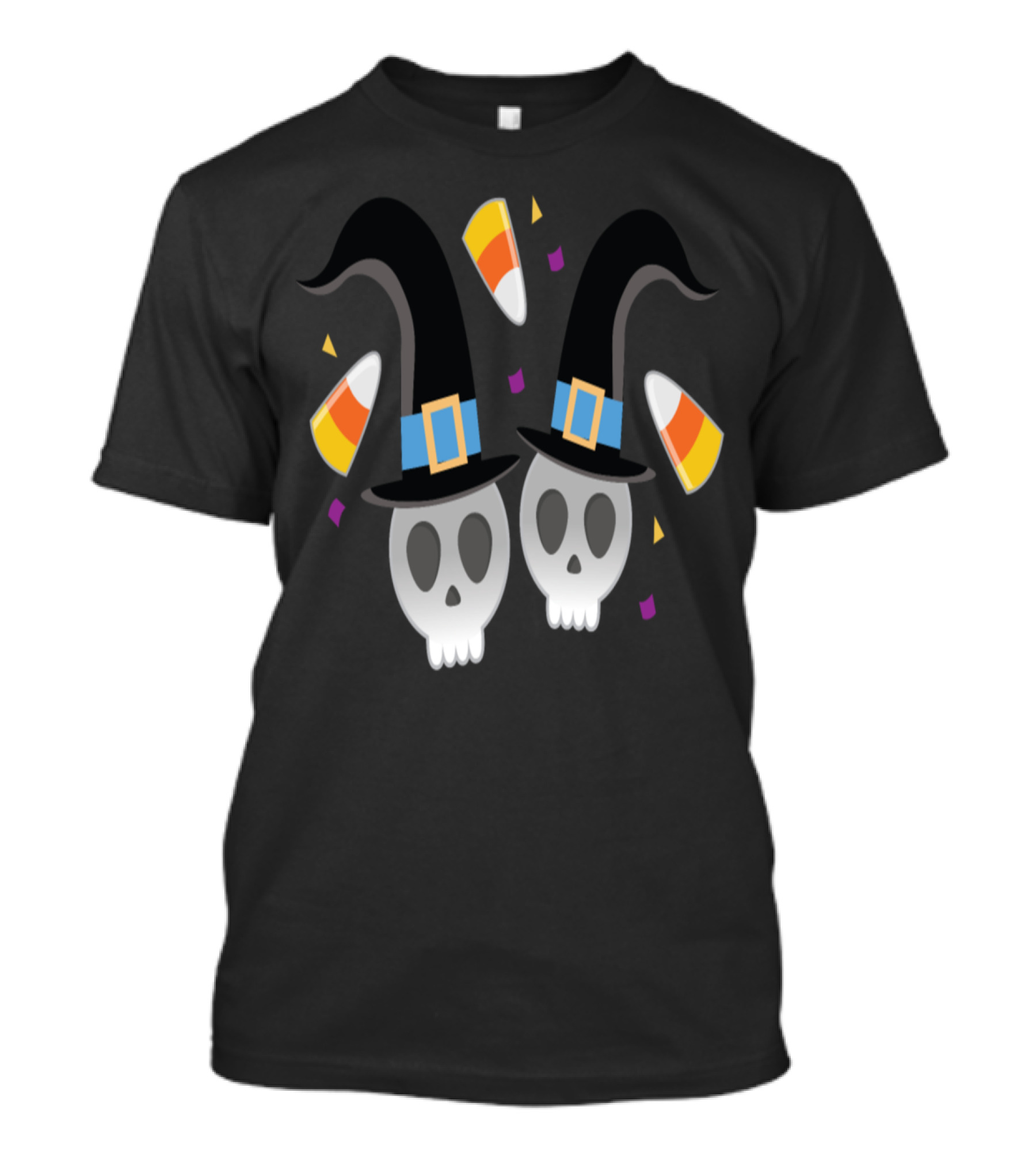 Skeleton Skulls With Witch Hats And Candy Corn Halloween Fun T-Shirt