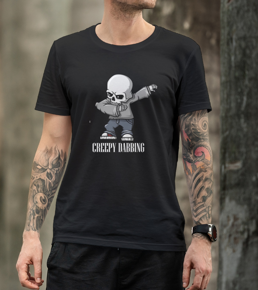 Creepy Dabbing Funny Skull Skeleton Dancer Hoodie Wearing Jeans T-Shirt