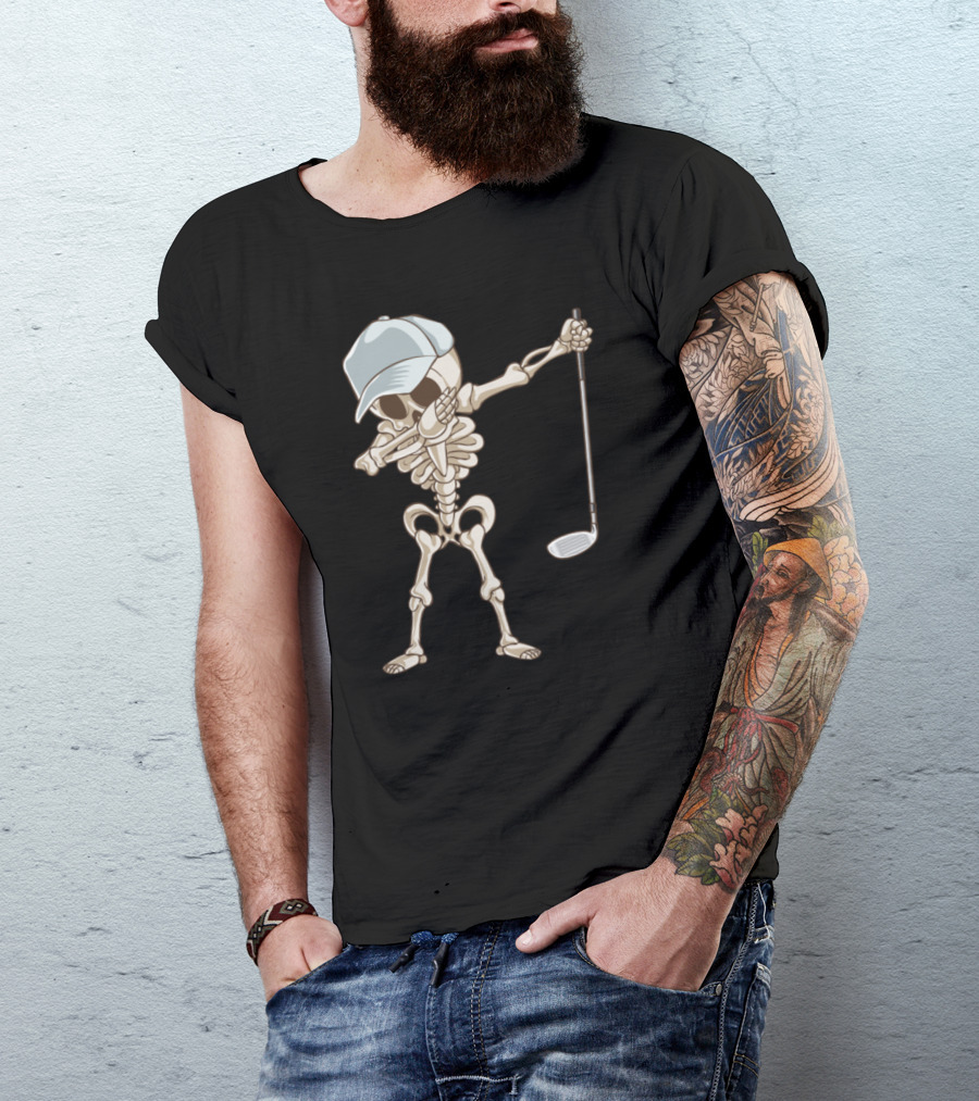 Golf Skeleton Dabbing With Club And Cap T-Shirt