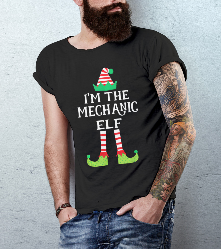 I'm The Mechanic Elf Christmas Striped Hat And Shoes T-Shirt