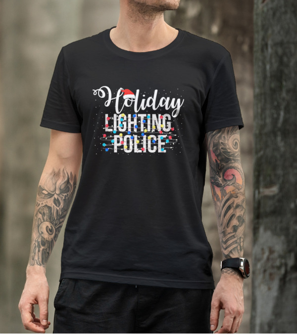 Holiday Lighting Police Christmas Light Santa Hat T-Shirt