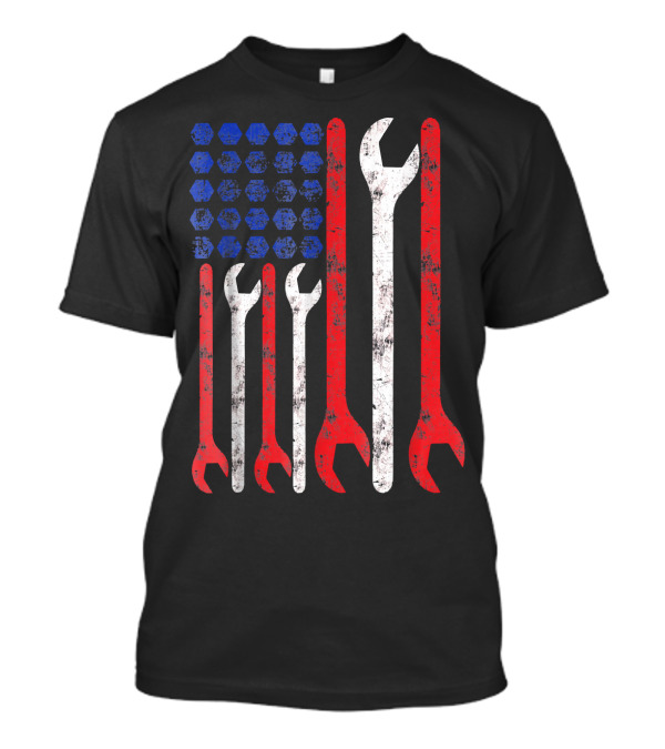 Mechanic American Flag Wrench Tools Funny Mec T-Shirt