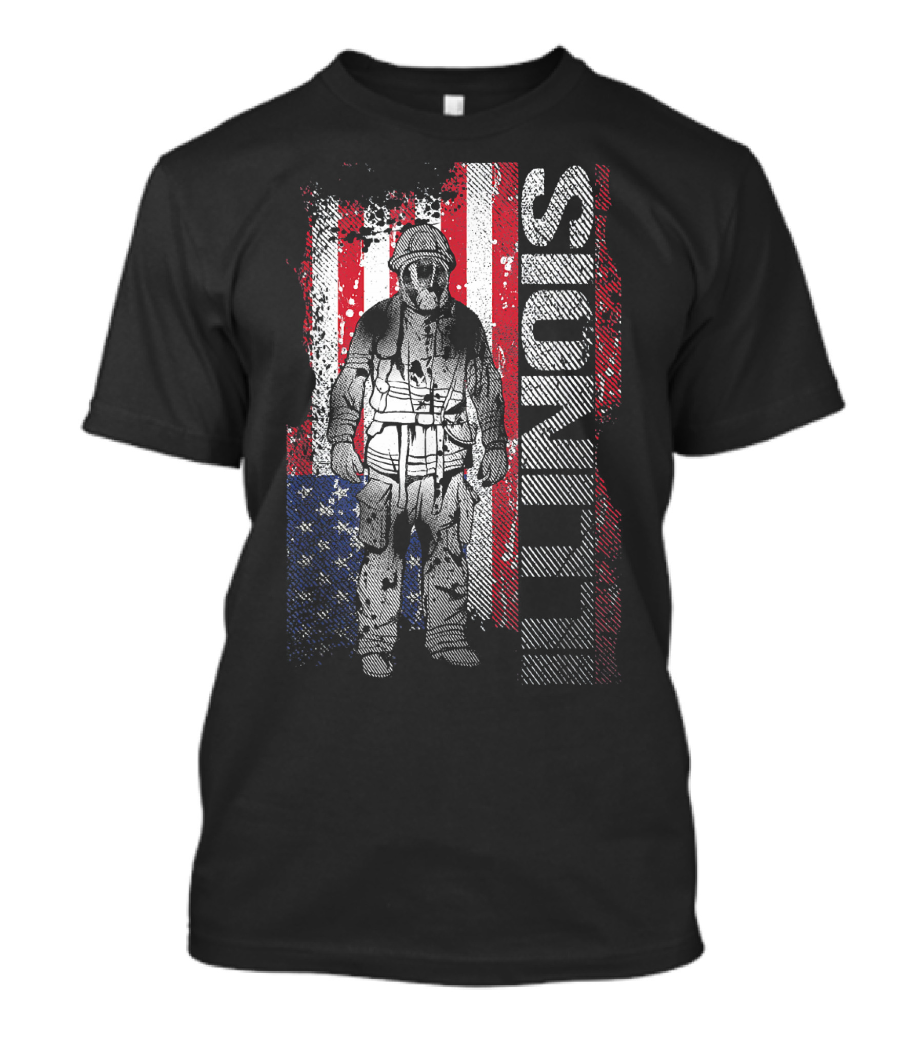 Illinois Firefighter With USA Flag Background T-Shirt
