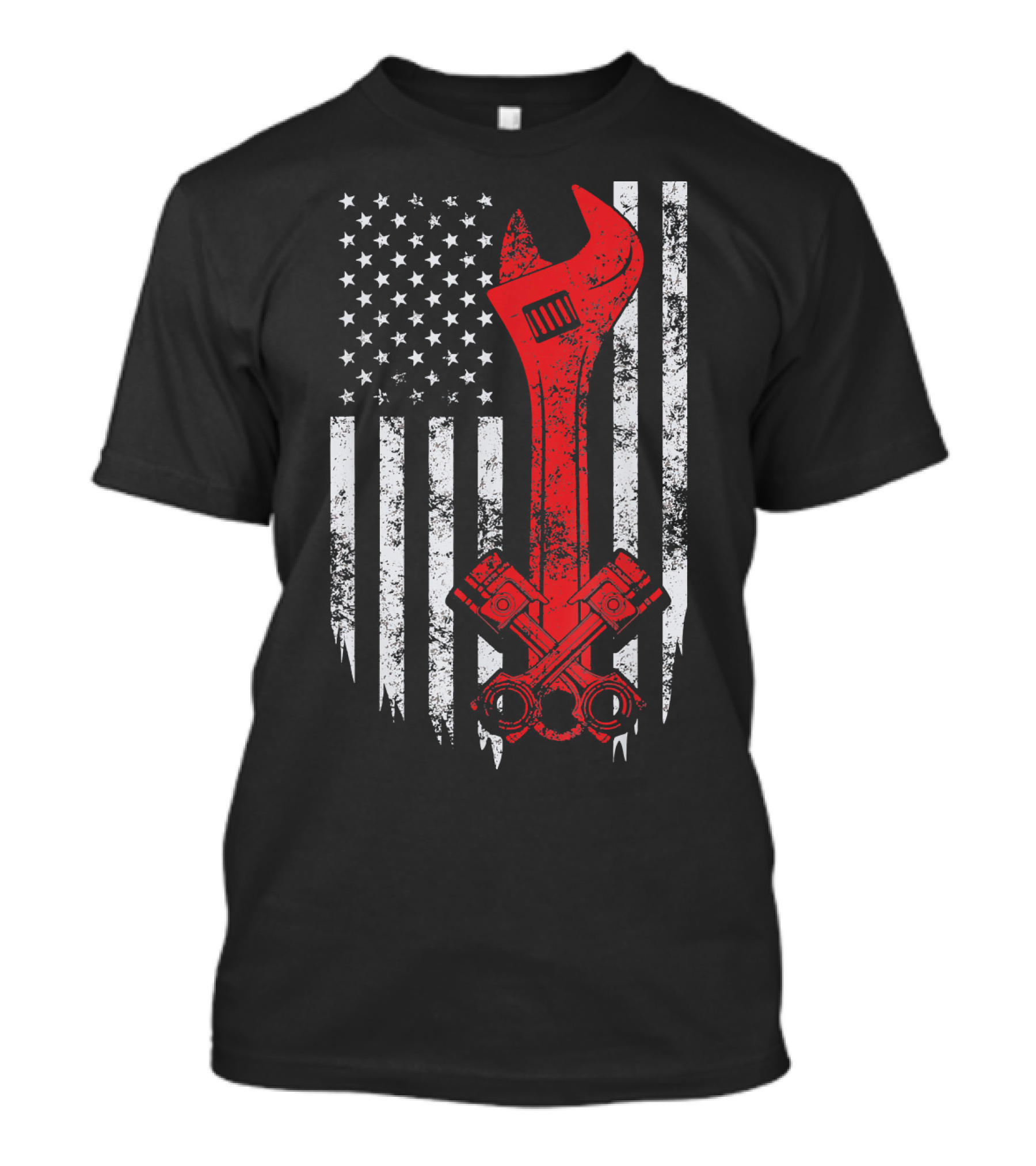 American Mechanic Wrench USA Flag Piston T-Shirt
