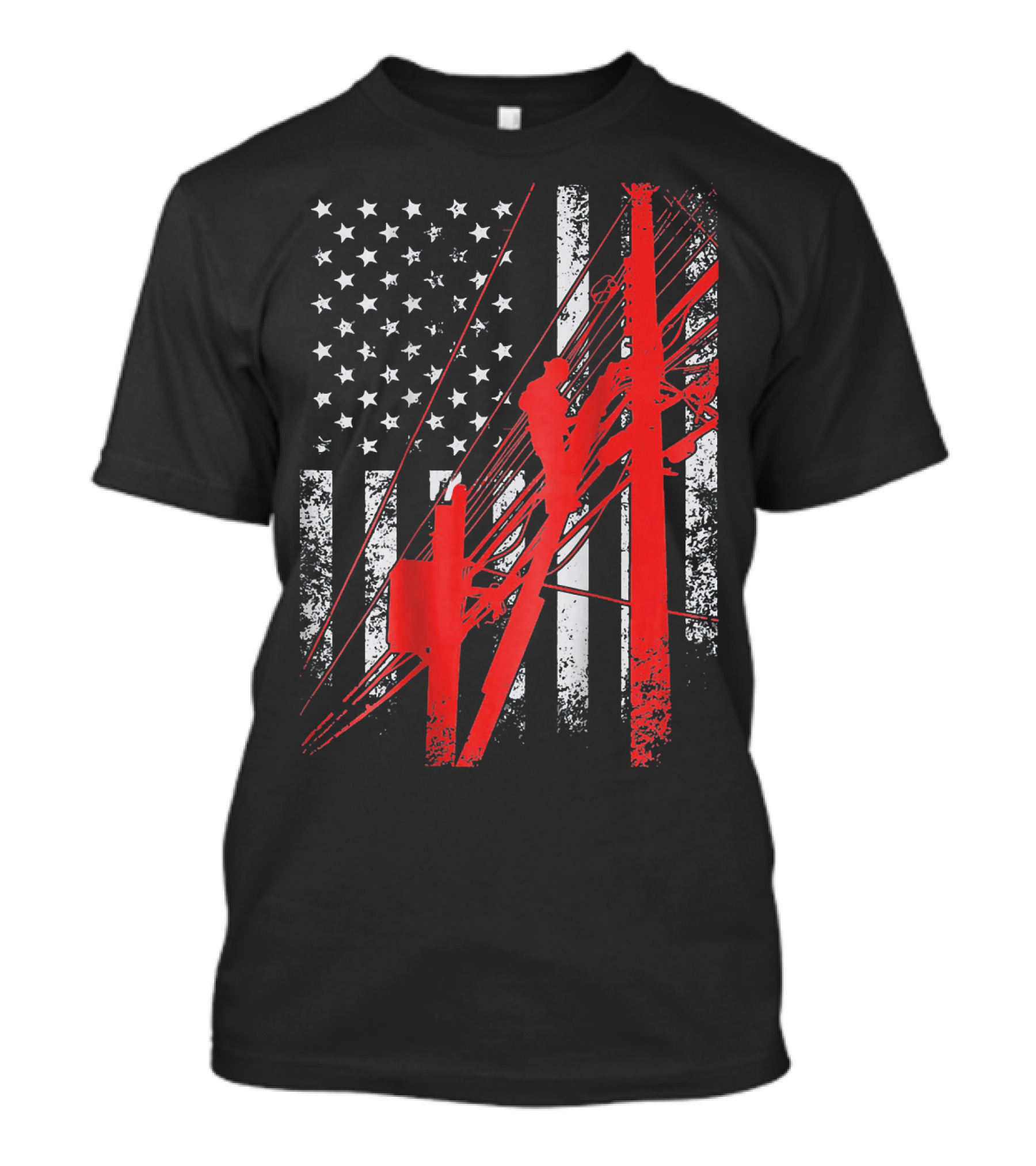 American Flag Lineman Electrician Pole Climber T-Shirt