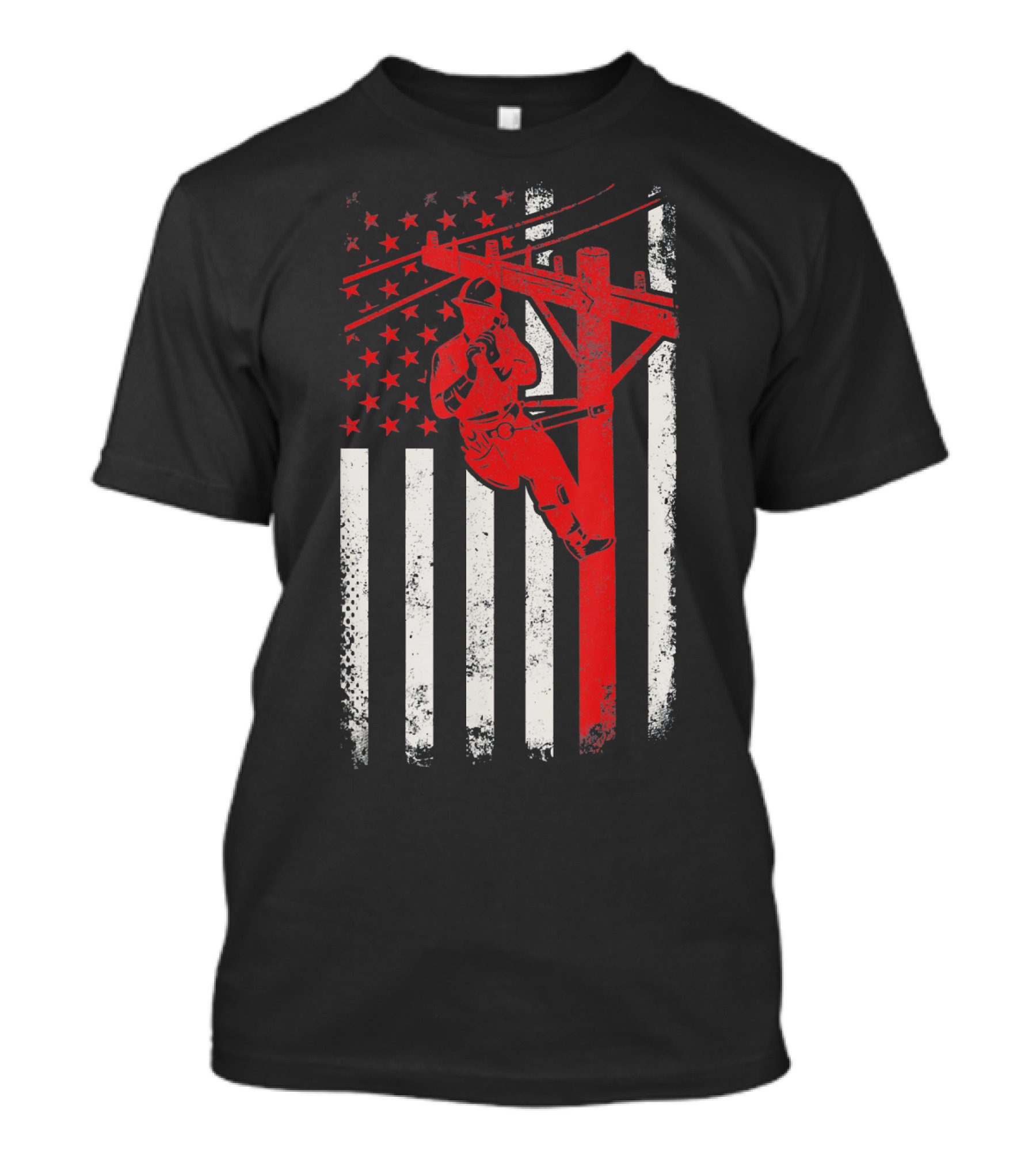 Lineman Climbing Pole American Flag Electric Patriotic T-Shirt