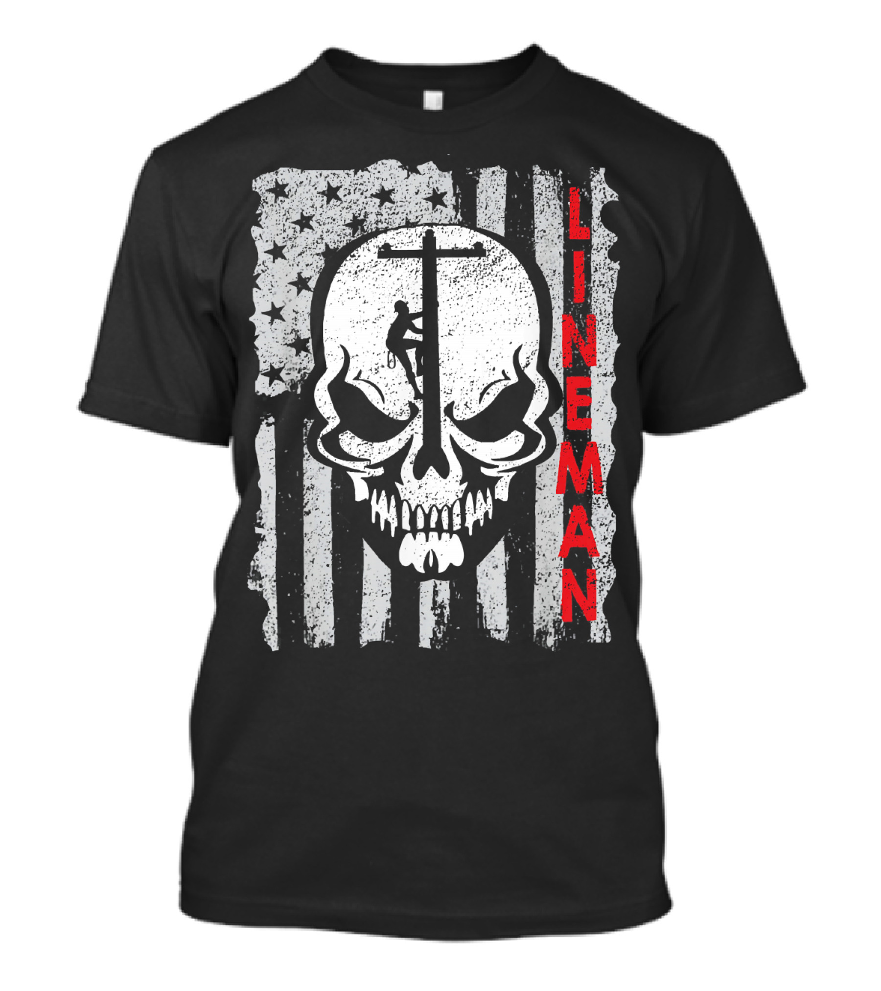Lineman US Flag Grunge Skull T-Shirt