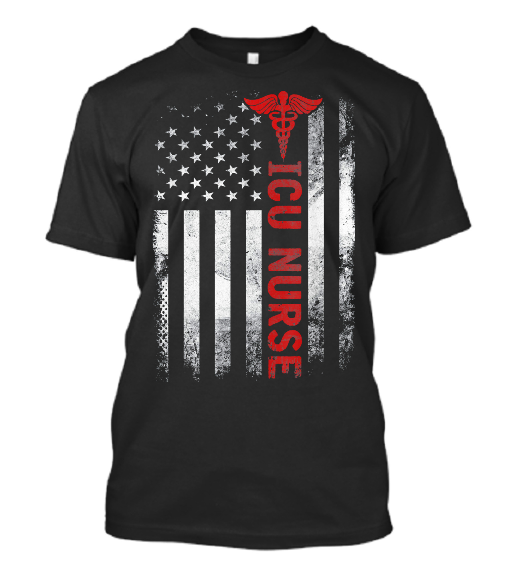 ICU Nurse American Flag Caduceus T-Shirt