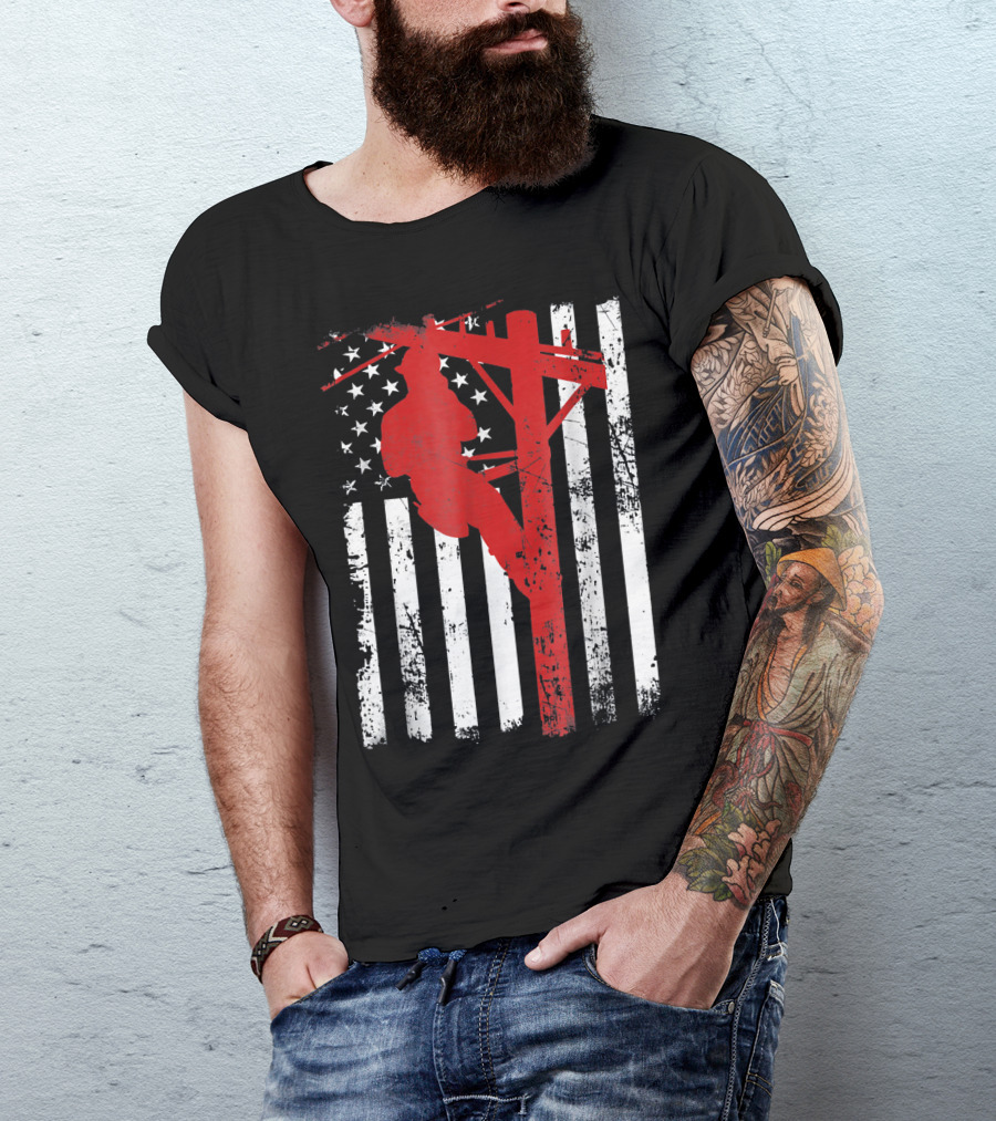 Lineman American Flag USA Patriot T-Shirt
