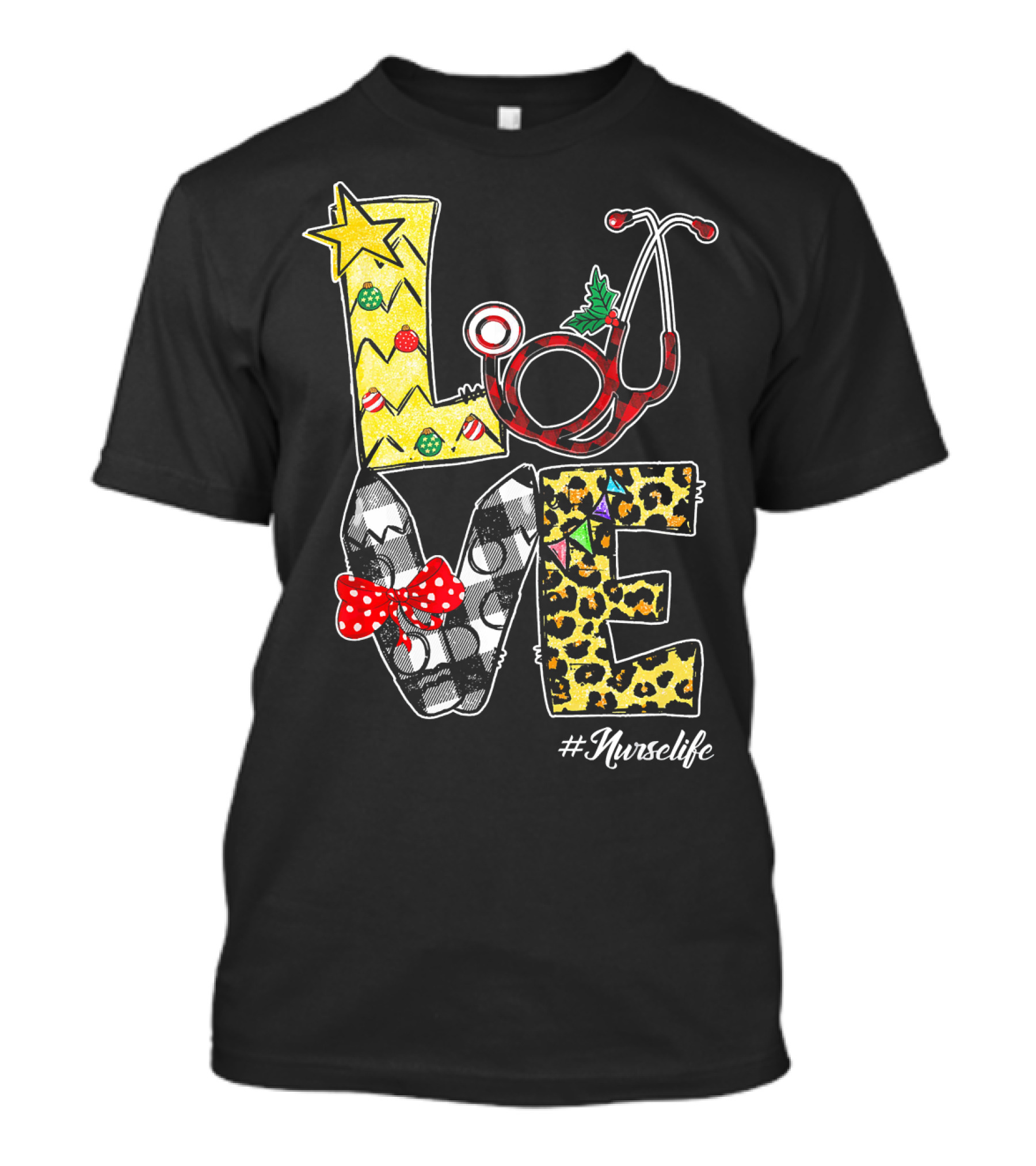 LOVE Stethoscope Nurse Life Red Plaid Chex Leopard #Nurselife T-Shirt