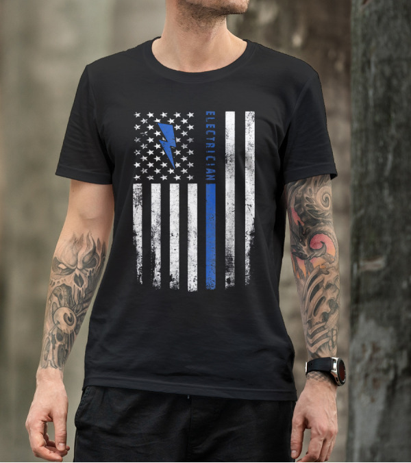Im An Skilled Electrician Electrician American Flag Lightning Bolt T-Shirt