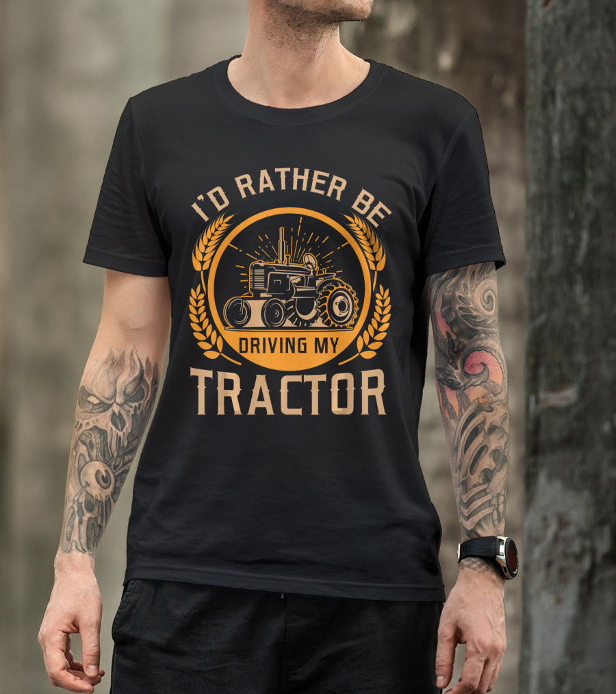 I'd Rather Be Driving My Tractor Tractor Vintage Wheat Circle T-Shirt