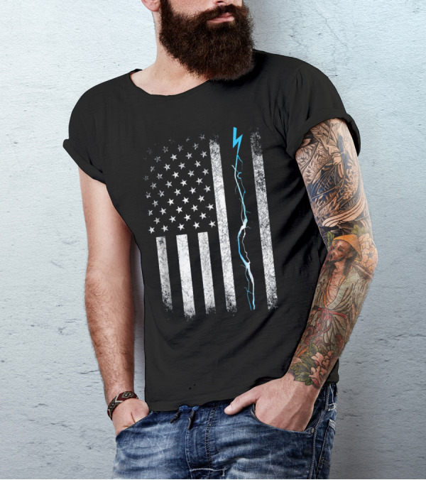 Im An Skilled Electrician American Flag Lightning Bolt T-Shirt
