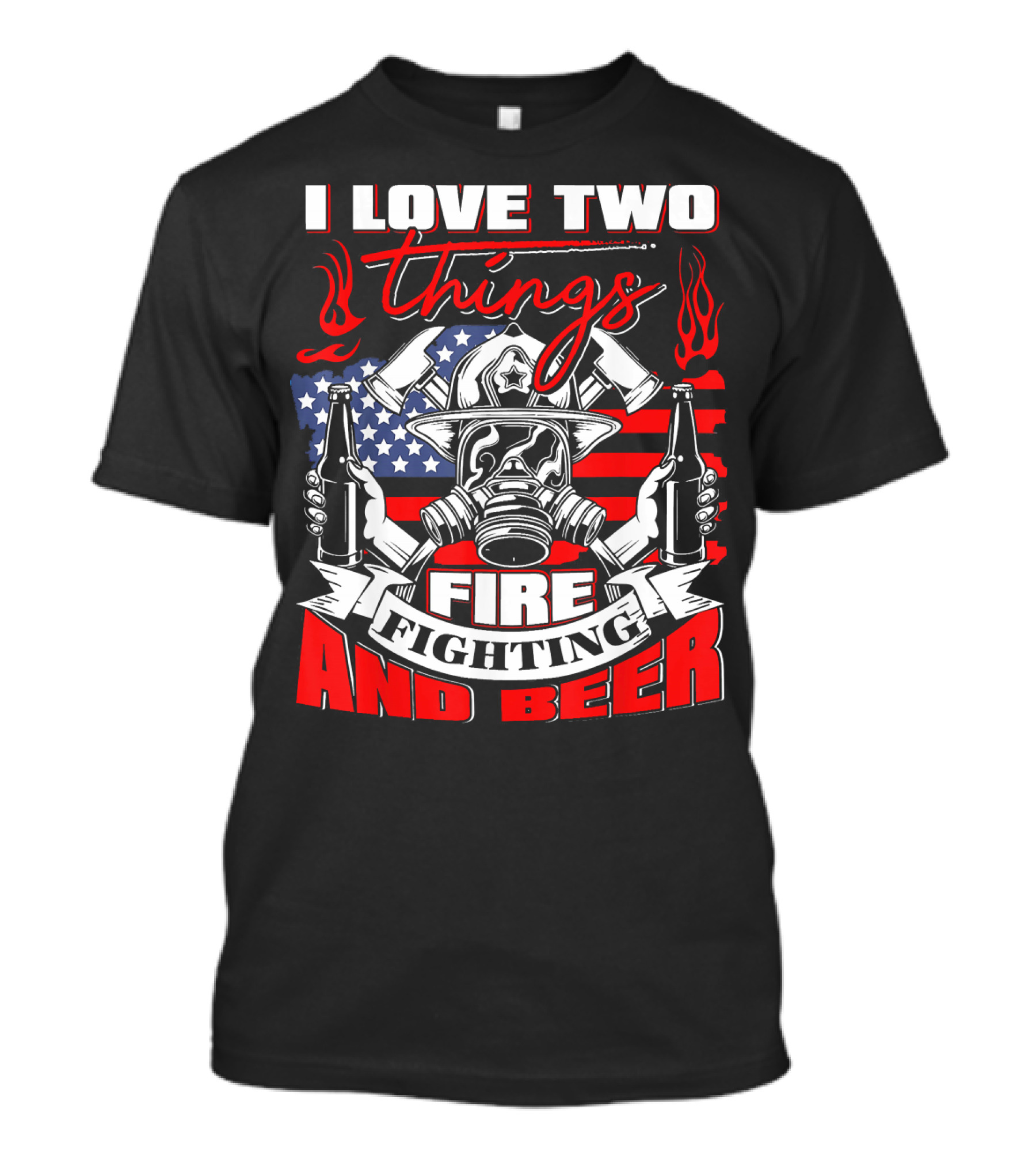 I Love Two Things Fire Fighting And Beer American Flag Firefighter Helmet T-Shirt