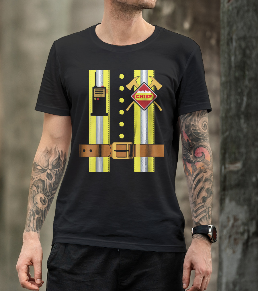 Kids Halloween Boys Firefighter Chief Costume With Belt And Radio T-Shirt
