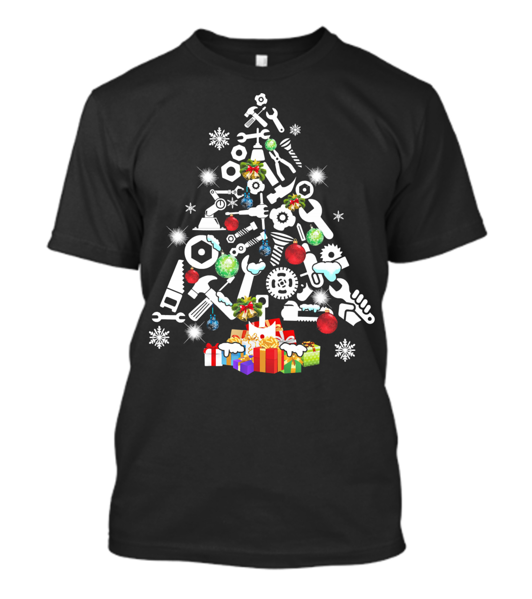 Mechanic Christmas Tree With Tools And Holiday Decorations T-Shirt