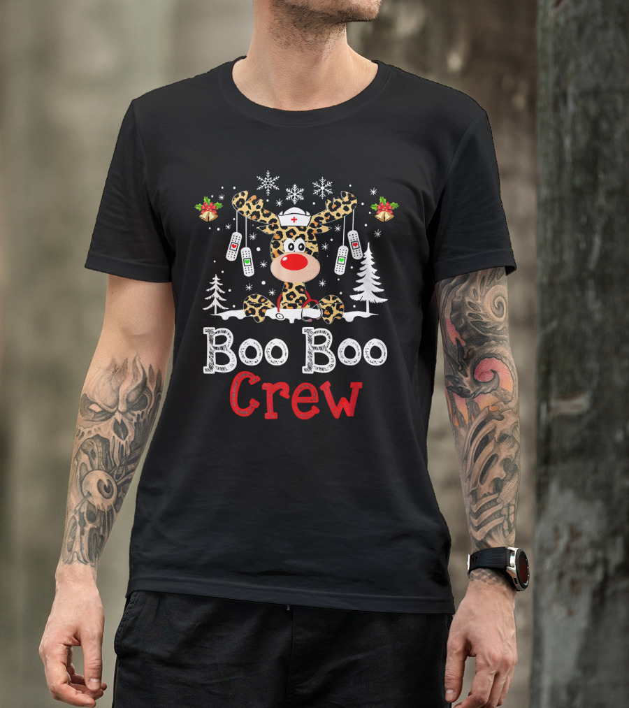 Boo Boo Crew Leopard Reindeer Christmas T-Shirt