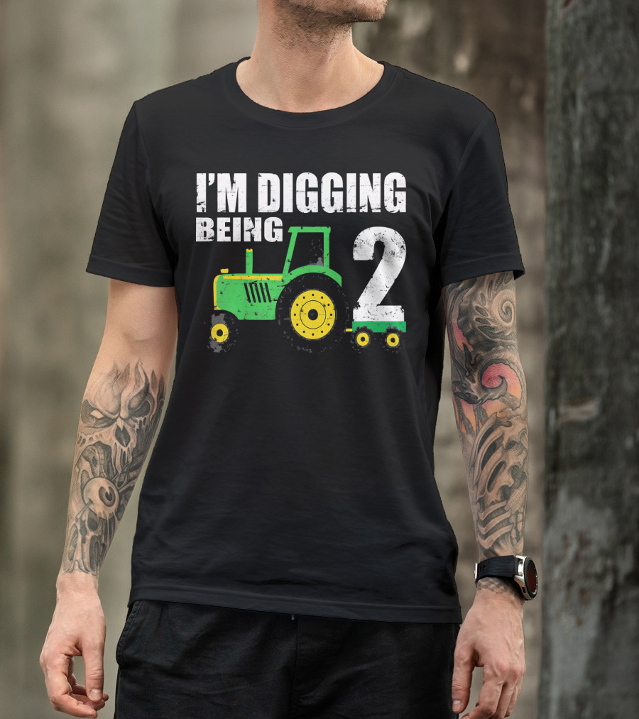 I'm Digging Being 2 Kids Tractor Birthday T-Shirt