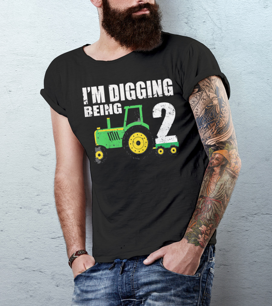 I'm Digging Being 2 Kids Tractor Birthday T-Shirt