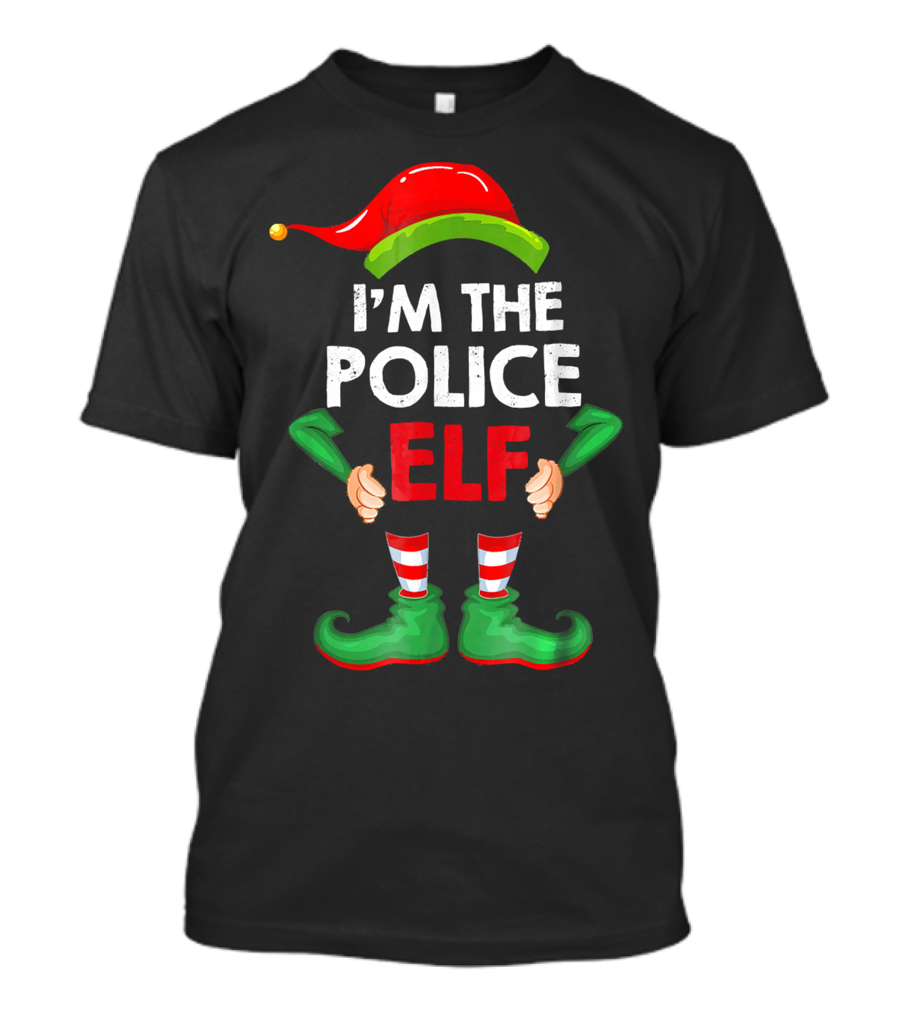 I'M THE POLICE ELF Christmas Elf Costume With Red Hat And Green Shoes T-Shirt
